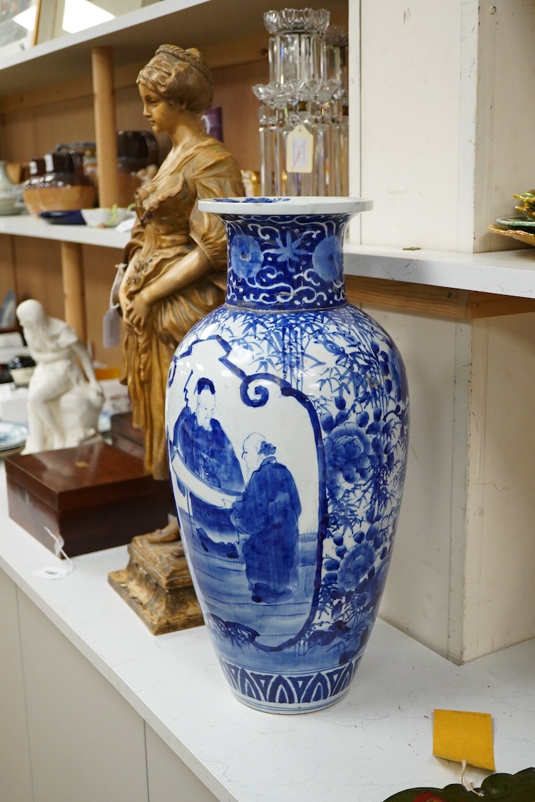 A large early 20th century Japanese blue and white vase, 54.5cm